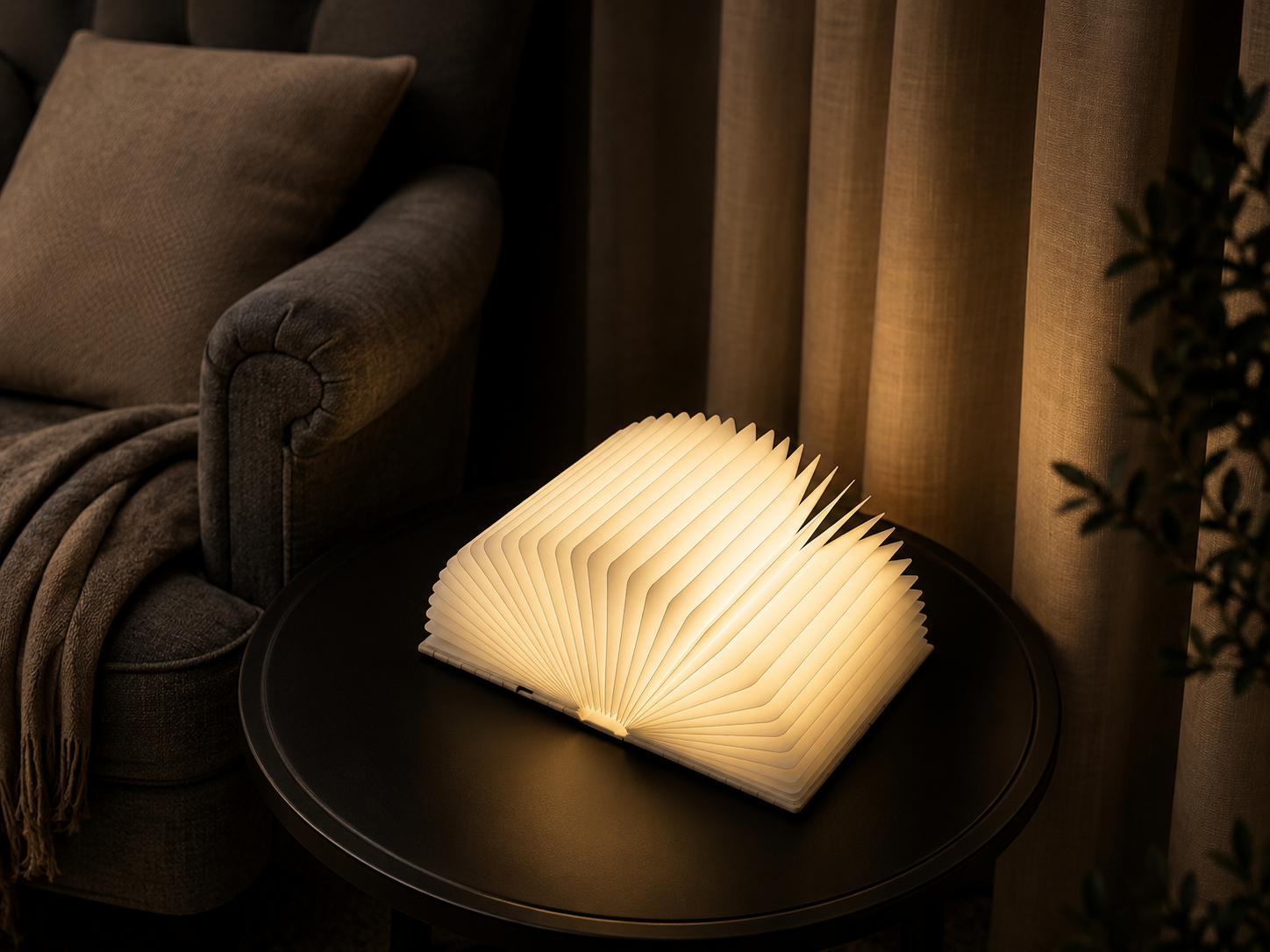 The Classic book light, beside the chair