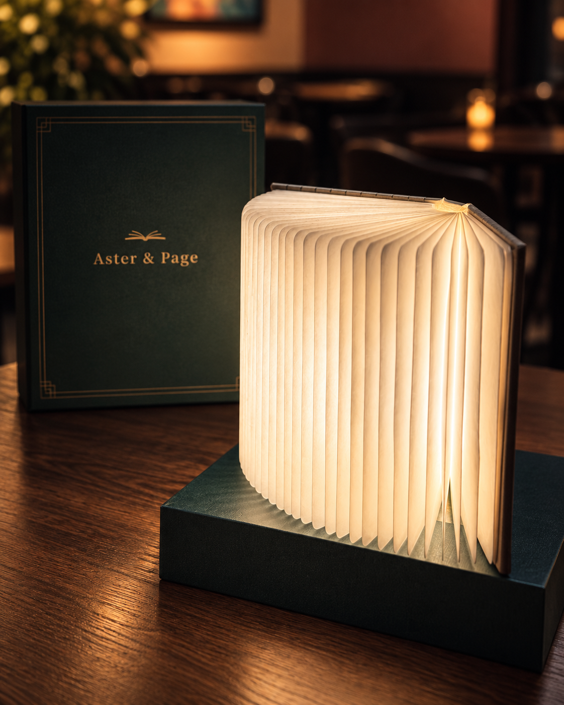 The Classic glowing on its emerald keepsake box beside the gold foiled Aster & Page case